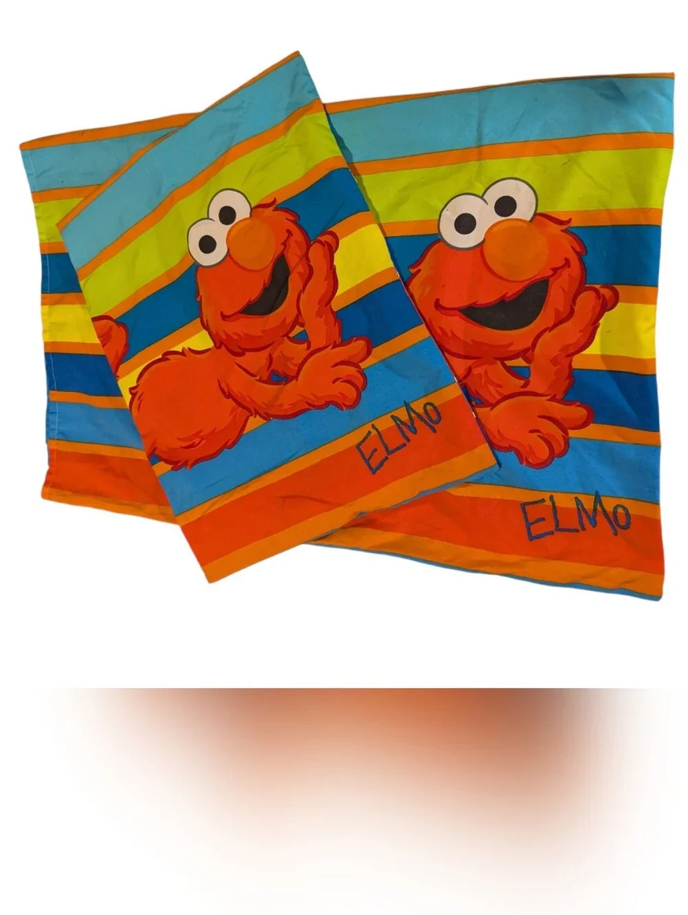 Sesame Street Elmo Vintage Y2K Pillowcase Set Lot of 2 Striped Polka Dot